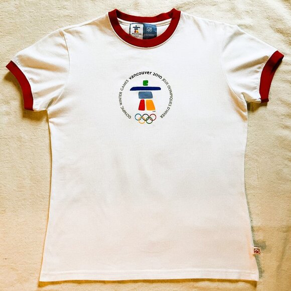 Women's HBC Vancouver 2010 Winter Olympics Ringer S/S Tee, White, Sz M - Picture 1 of 6